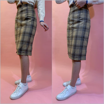 Vintage Long Plaid # Straight skirt