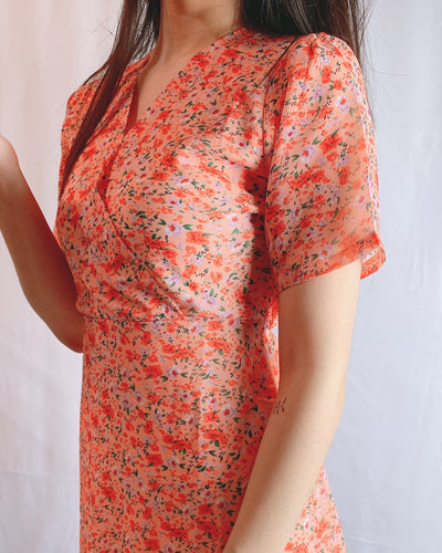 Carrot Orange Floweriszm Pattern Chiffon dress