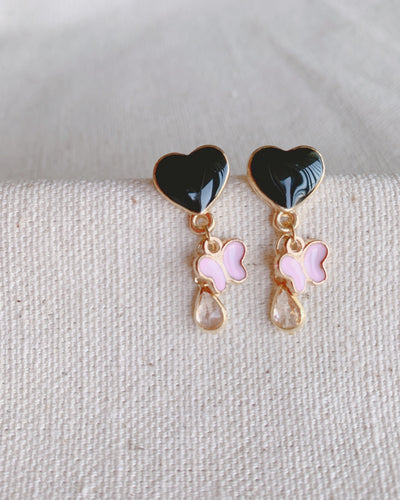 Black Pink Drop Crystal Earring