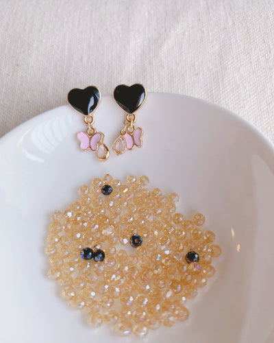 Black Pink Drop Crystal Earring