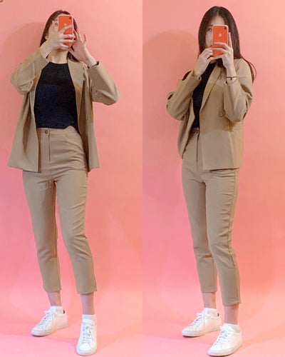 Khaki Brown Two Pieces Suit Blazer Jacket+Pant