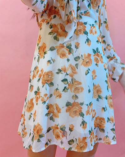 Pumpkin-Colored Floral Printed Chiffon dress