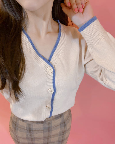 Pastel Blue Lined Beige cardigan