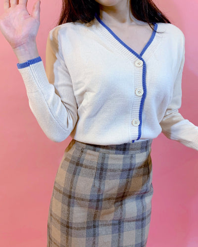 Pastel Blue Lined Beige cardigan