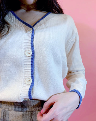 Pastel Blue Lined Beige cardigan