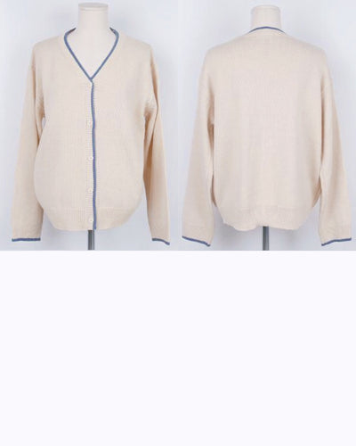 Pastel Blue Lined Beige cardigan