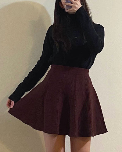 Dark Brown A-line Knitted Miniszm skirt