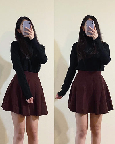 Dark Brown A-line Knitted Miniszm skirt