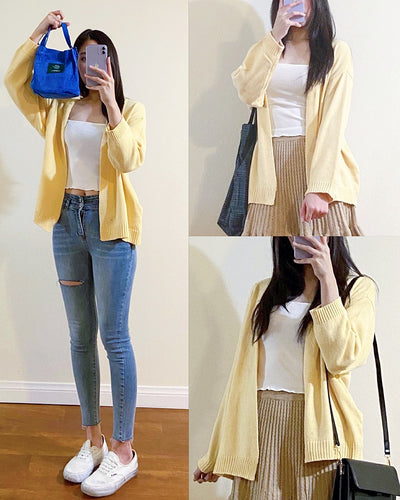 Pastel Yellow Casual Daily cardigan