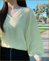 Lemon Yellow Striped-Trim Thin sweater