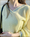 Lemon Yellow Striped-Trim Thin sweater