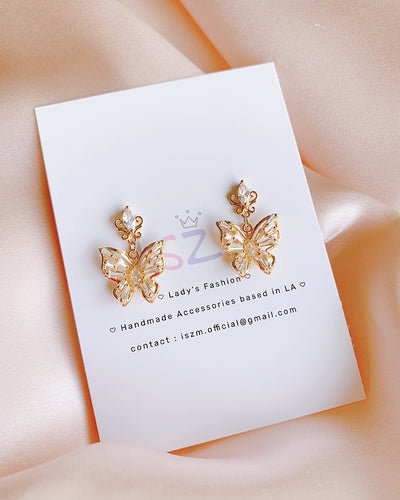 Elegant Golden Butterfly SILVER Post Earring