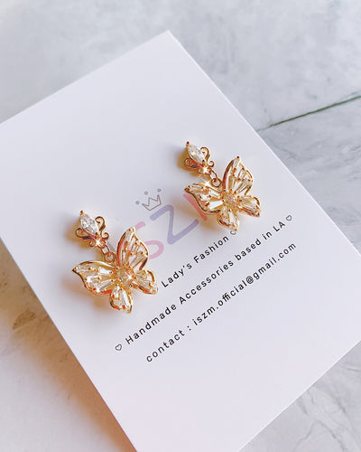 Elegant Golden Butterfly SILVER Post Earring