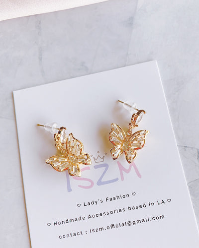 Elegant Golden Butterfly SILVER Post Earring