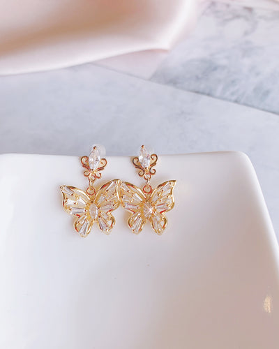 Elegant Golden Butterfly SILVER Post Earring