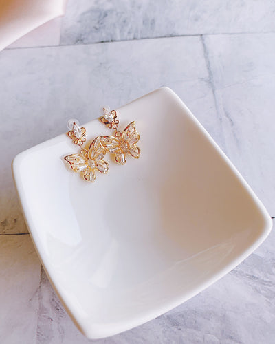 Elegant Golden Butterfly SILVER Post Earring