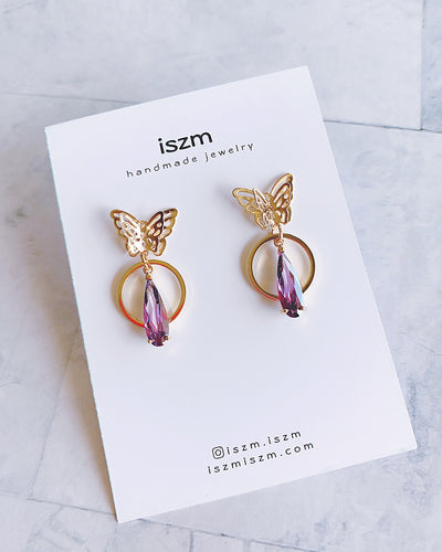 Violet Double Butterfly Drop Earring