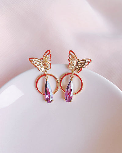 Violet Double Butterfly Drop Earring