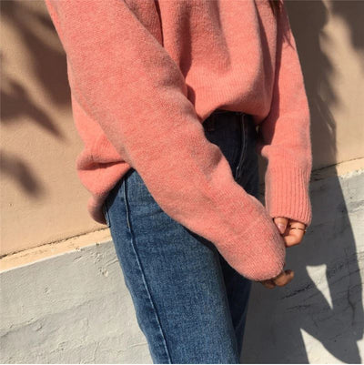 Baby pink solid color sweater - ISZM