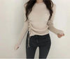 0-neck slim knit-pleated sweater top - ISZM