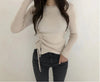 0-neck slim knit-pleated sweater top - ISZM