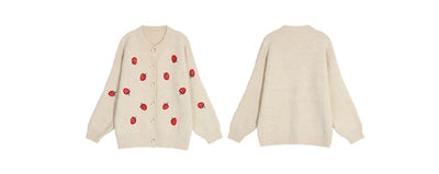 strawberry pearl-buttoned cream cardigan - ISZM