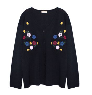 flower embroidered thinly knitted cardigan - ISZM