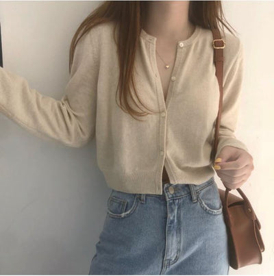 ivory simpleiszm basic cropped cardigan - ISZM