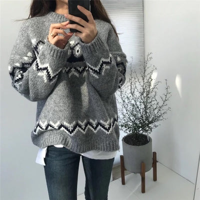 Cozy winter jacquard knitted sweater - ISZM