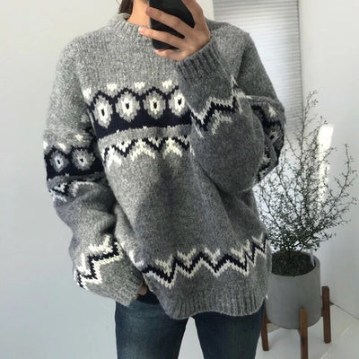 Cozy winter jacquard knitted sweater - ISZM