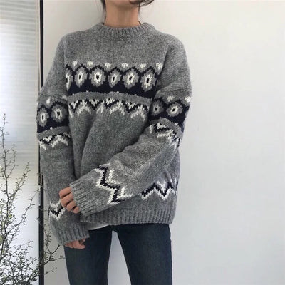 Cozy winter jacquard knitted sweater - ISZM