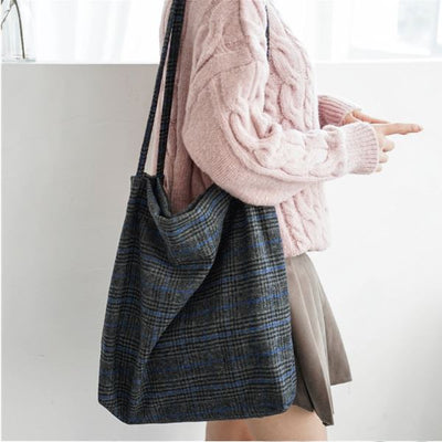 grey plaid tote ecobag - ISZM