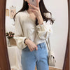 beige ruffled sleeve blouse - ISZM