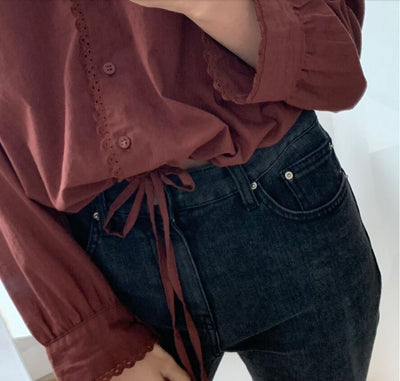 Burgundy laced hem blouse - ISZM