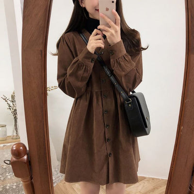 chocolate-brown cuteiszm loose mini button dress - ISZM