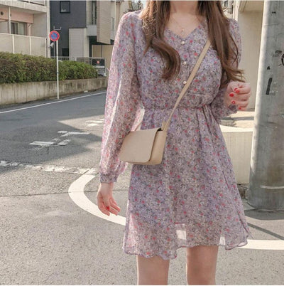 pastel purpleiszm floral chiffon dress - ISZM