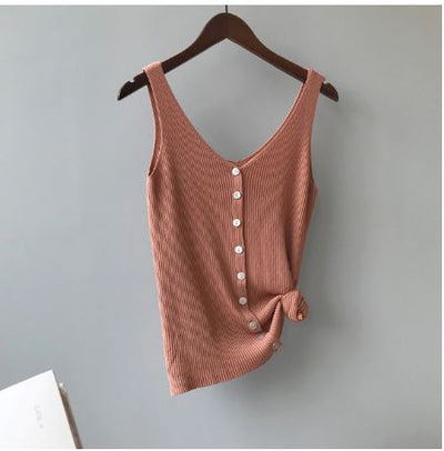 everyday v-neck loose solid color tank top - ISZM